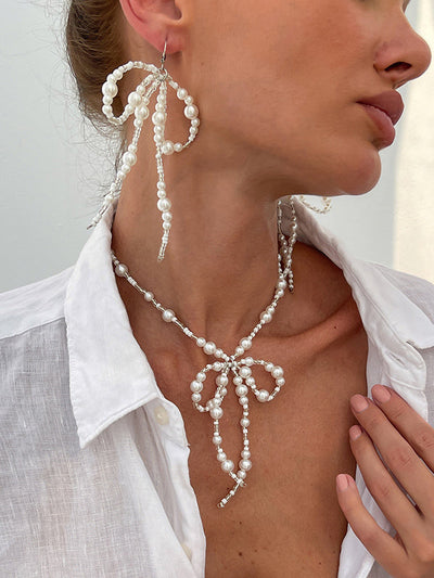 Bowknot Drop Earrings + Necklaces Accessories