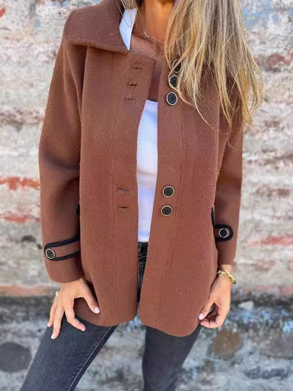 Long Sleeves Loose Buttoned Split-Joint Lapel Outerwear