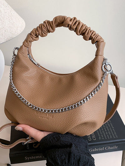 Chains Pleated Solid Color Zipper Crossbody Bags Handbags