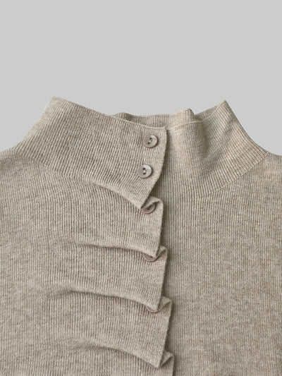 Long Sleeves Pleated Solid Color High Neck Pullovers