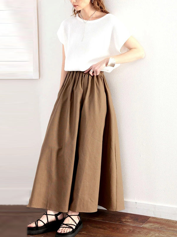 A-Line Loose Elasticity Solid Color Skirts Bottoms