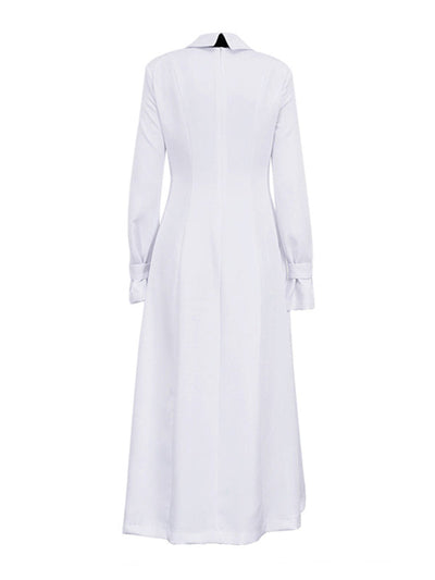 A-Line Flared Sleeves Buttoned Solid Color Split-Joint Split-Side Lapel Maxi Dresses Shirt Dress