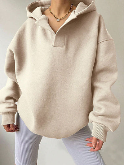 Loose Puff Sleeves Solid Color Split-Joint Hooded Hoodies Tops