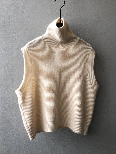 Casual Loose Sleeveless Solid Color High-Neck Sweater Vest Outerwear