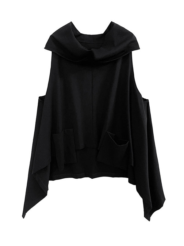 Irregularity Loose Pockets Solid Color Heaps Collar T-Shirts Vest Top