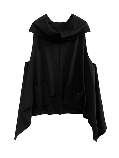 Irregularity Loose Pockets Solid Color Heaps Collar T-Shirts Vest Top