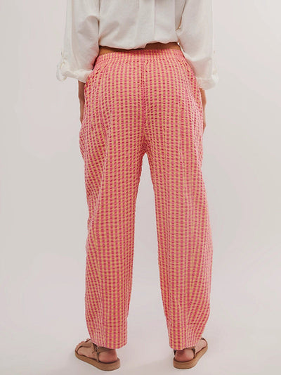 Loose Plaid Pockets Split-Joint Pants Trousers