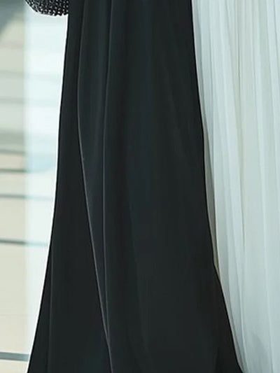 High Waisted Loose Contrast Color Pleated Mock Neck Maxi Dresses