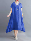 A-Line Loose Solid Color V-Neck Midi Dresses