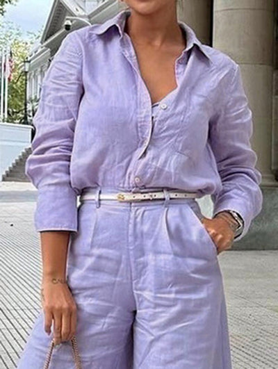 Long Sleeves Loose Solid Color Split-Joint Lapel Blouses&Shirts Tops