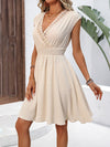 A-line Loose Elasticity Jacquard Pleated Solid Color V-neck Mini Dresses