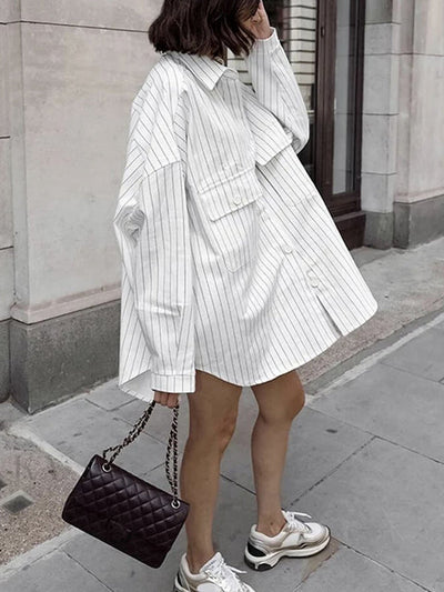 Long Sleeves Loose Buttoned Striped Lapel Blouses&Shirts Tops