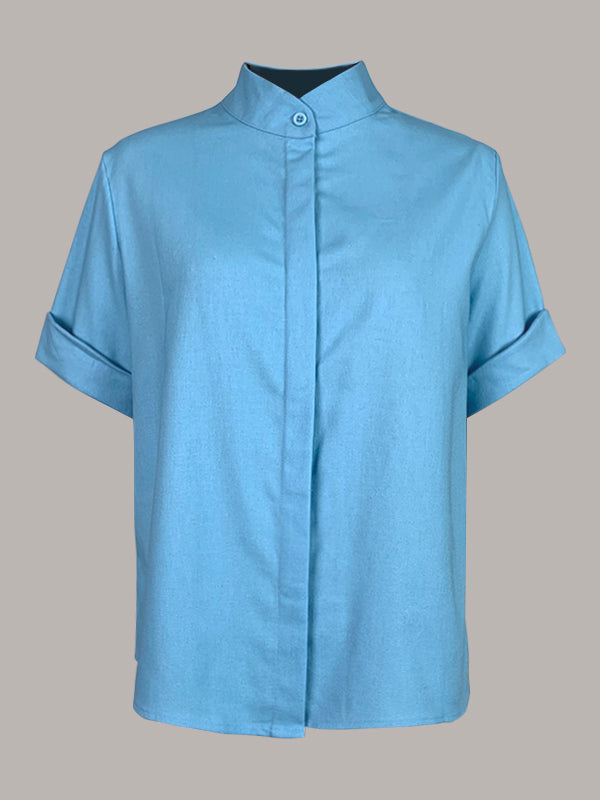 Loose Short Sleeves Solid Color Mock Neck Blouses&Shirts Tops