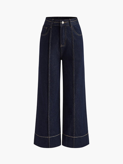 High Waisted Wide Leg Pockets Jean Pants Bottoms