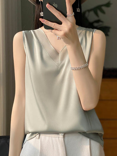 Loose Sleeveless Solid Color V-Neck Vest Top