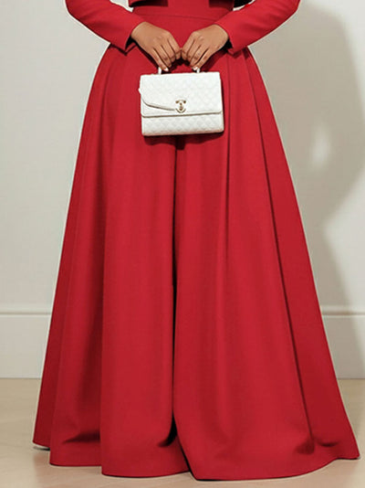 Elasticated Waist High Waisted Big Hemline Pleated Pockets Solid Color Zipper Wide Leg Pants
