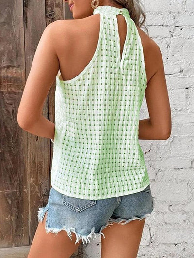 Loose Plus Size Hollow Jacquard Pleated Solid Color Halter-Neck Vest Top