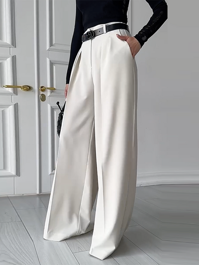 High Waisted Loose Pleated Solid Color Split-Joint Suit Pants Trousers
