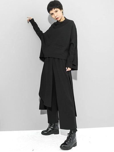 Irregularity Elastic Waist Wide Leg Solid Color Pants