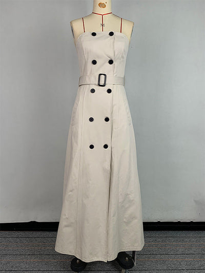 A-Line Loose Belted Buttoned Pockets Tube Maxi Dresses