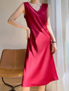 A-Line Loose Solid Color V-Neck Midi Dresses