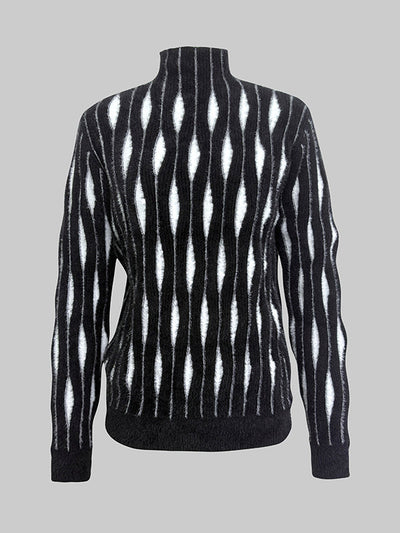 Long Sleeves Contrast Color High-Neck Sweater Tops