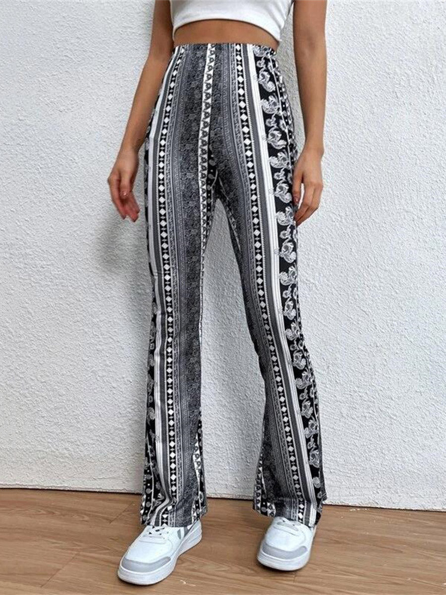 Flared Pants High Waisted Contrast Color Printed Split-Joint Pants