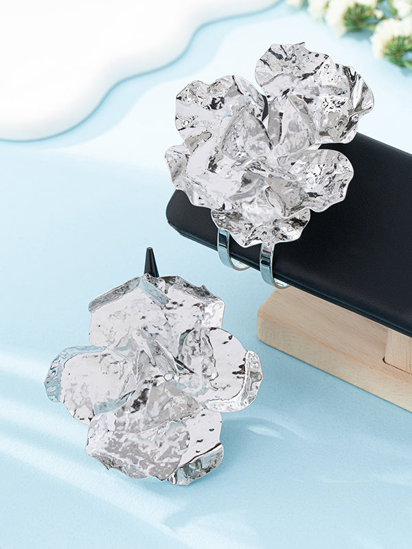 Flower Shape Geometric Shiny Bracelet + Rings Accessories