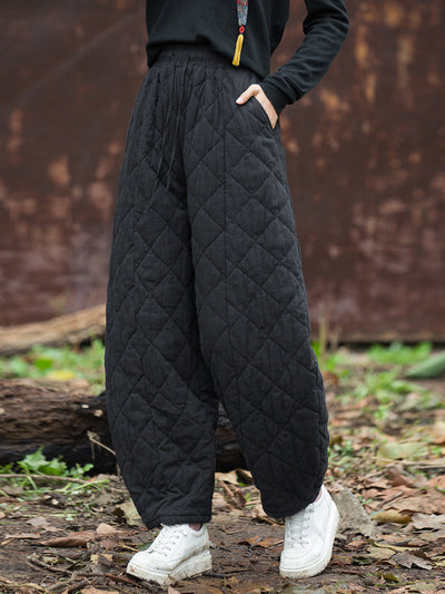 Women Winter Retro Solid Padded Cotton Harem Pants