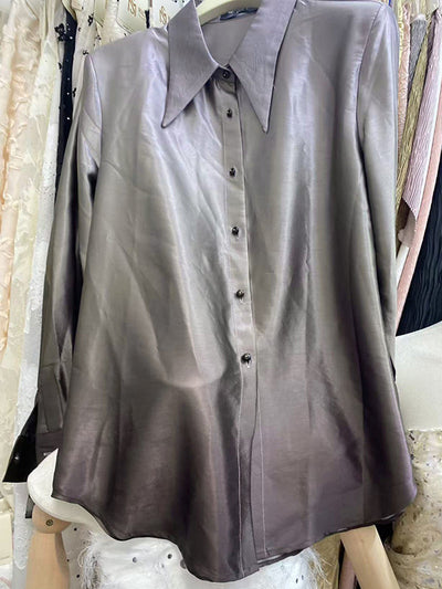 Long Sleeves Buttoned Gradient Lapel Blouses&Shirts Tops