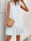 A-Line Loose Pleated Solid Color Split-Joint V-Neck Mini Dresses