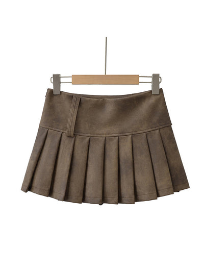 A-Line High Waisted Pleated Solid Color Skirts Bottoms