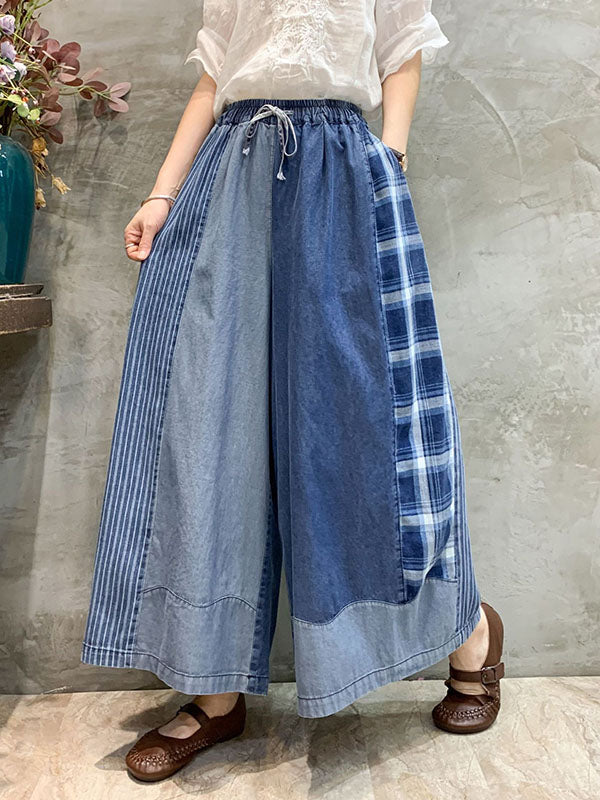 Wide Leg Split-Joint Striped Casual Pants Bottoms Jean Pants Bottoms