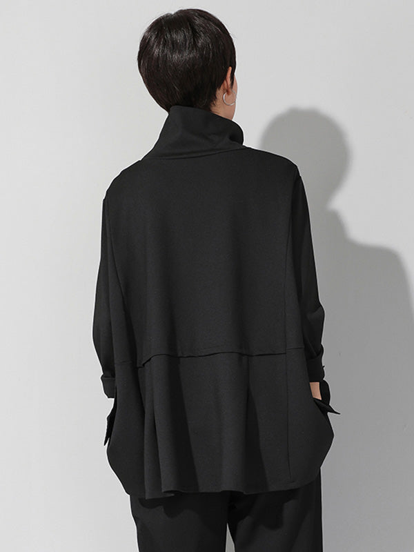 Original Solid Color Smocked High-Neck Sweatshirts