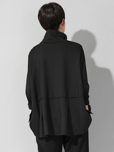 Original Solid Color Smocked High-Neck Sweatshirts