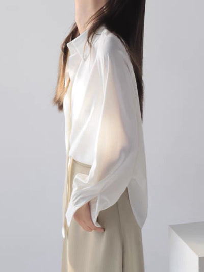Casual Long Sleeves Loose Solid Color Lapel Collar Blouses&Shirts Tops