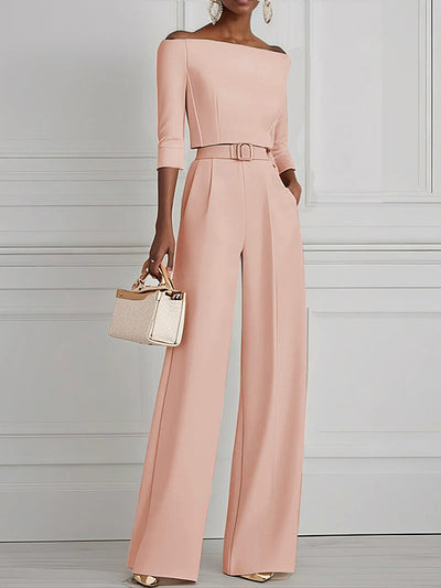 Half Sleeves Solid Color Split-Joint Off-The-Shoulder T-Shirts Tops