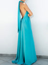 A-Line Loose Backless Solid Color Tied Halter-Neck Maxi Dresses