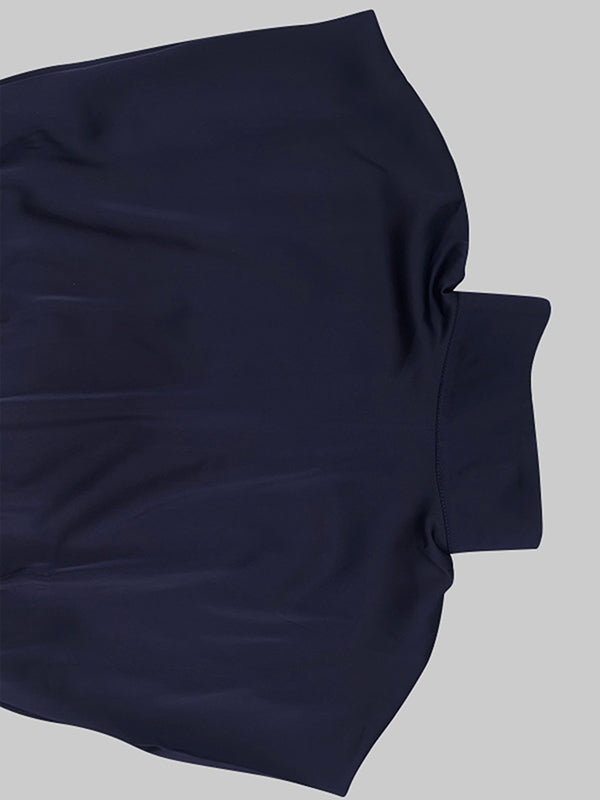 Loose Raglan Sleeve Solid Color Split-Joint Tied Waist High Neck Maxi Dresses