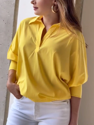 Loose Puff Sleeves Solid Color Lapel Blouses&Shirts Tops