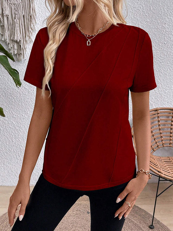 Loose Short Sleeves Solid Color Round-Neck T-Shirts Tops