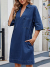 A-line Loose Pockets Solid Color Lapel Mini Dresses