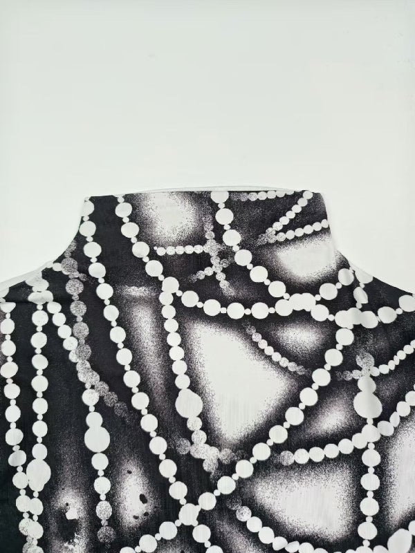 Long Sleeves Skinny Printed Striped High Neck T-Shirts Tops