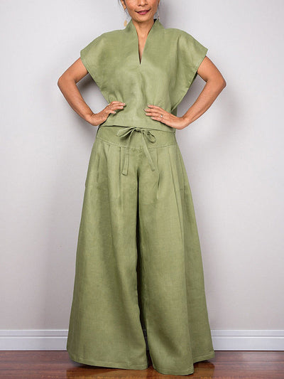 Batwing Sleeves Loose Solid Color Split-Joint V-Neck Blouses&Shirts Tops