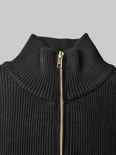 Long Sleeves Skinny Solid Color Zipper High Neck Pullovers