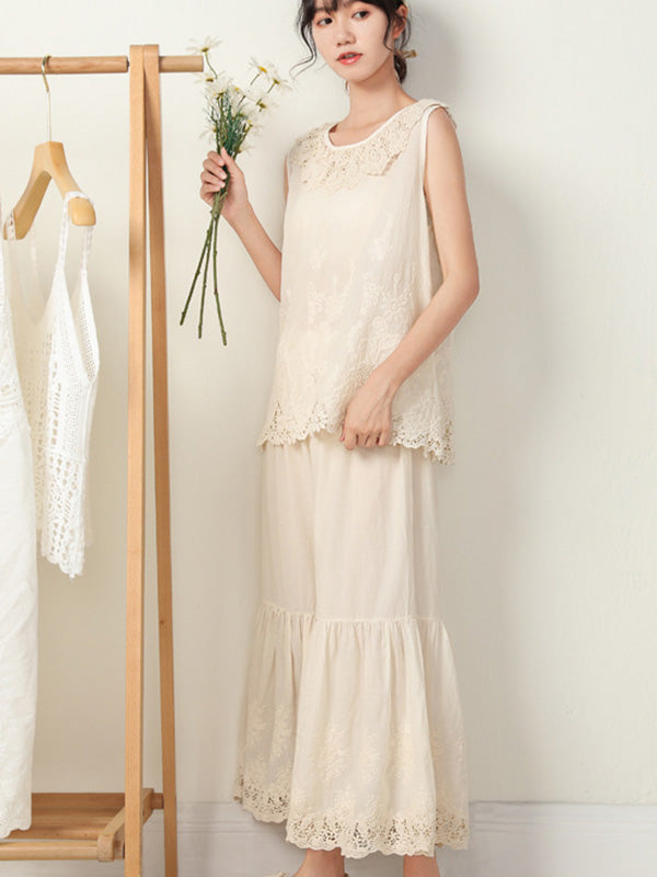 Vintage Loose Embroidered High Waisted Wide Leg Flared Pants