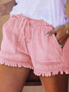 10 Colors Casual Drawstring High Waisted Denim Fringed Shorts