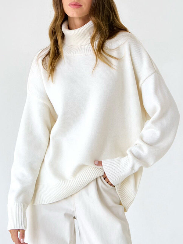 Long Sleeves Loose Solid Color High Neck Knitwear Pullovers Sweater Sweater Tops
