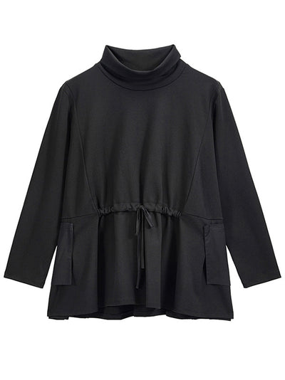 Original Solid Color Smocked High-Neck Sweatshirts