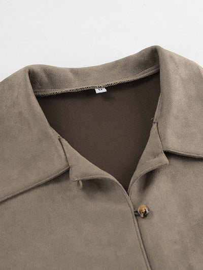 Long Sleeves Loose Buttoned Solid Color Split-Joint Lapel Blouses&Shirts Tops Outerwear
